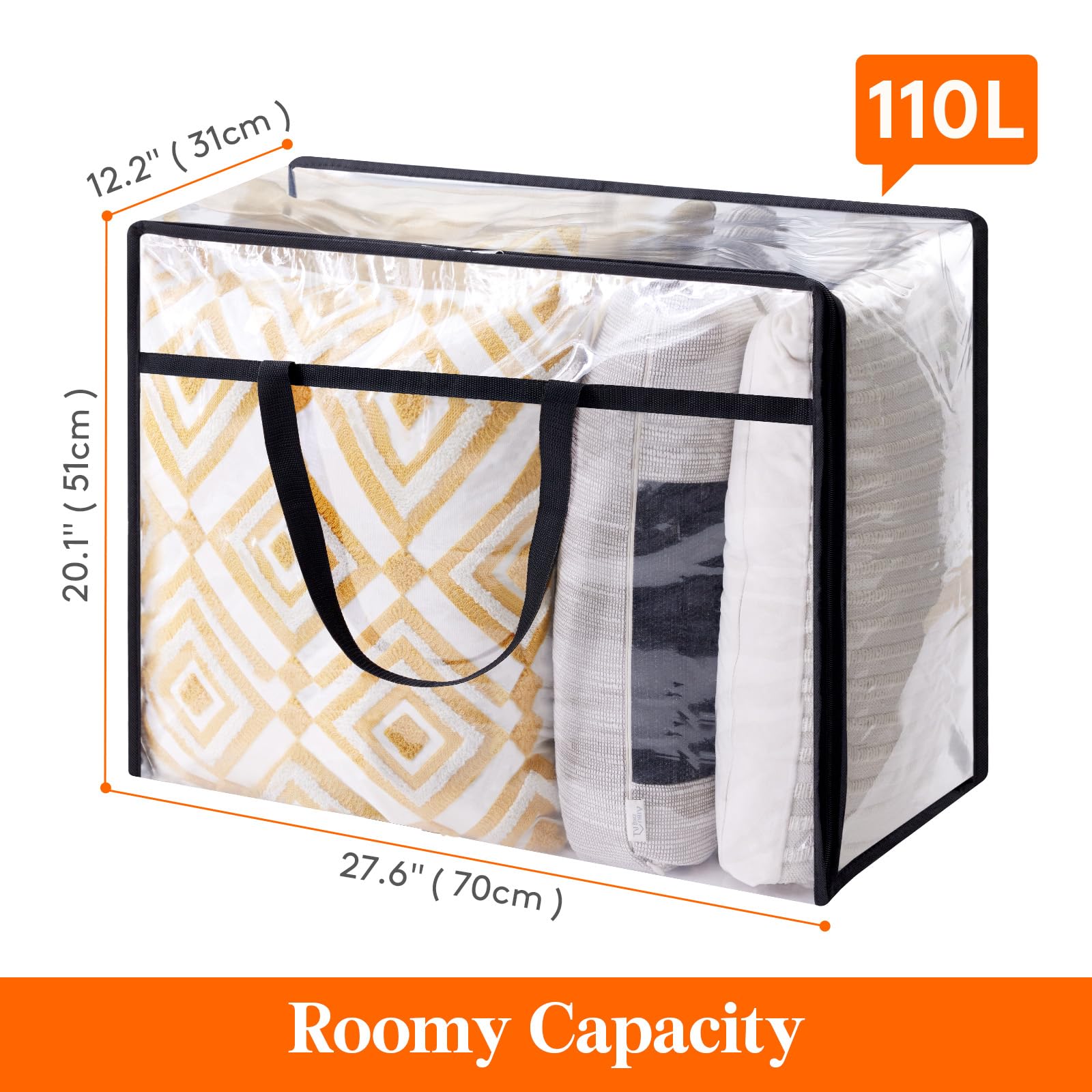Lifewit 110L Large Clear Clothes Storage Bags, 3 Pack Plastic Vinyl Foldable Moving Bags with Zipper, Closet Organizers and Stor